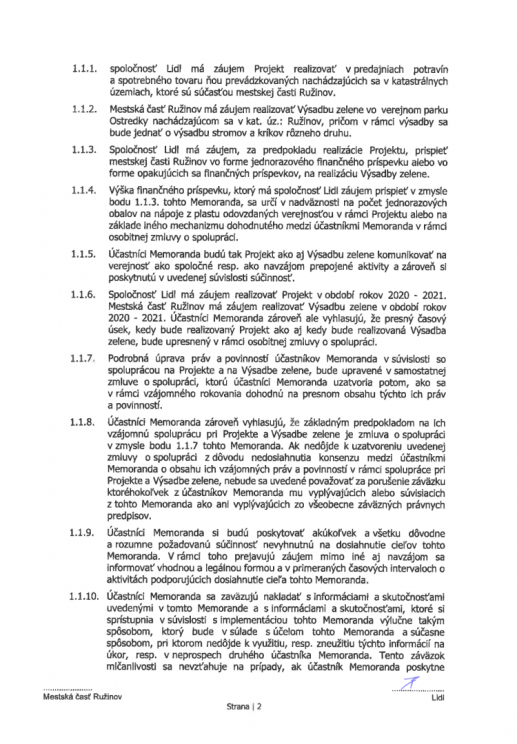 Memorandum o spolupráci pri projekte "Bude to Haluz" podpísané medzi Lidlom a MČ Ružinov - strana 2